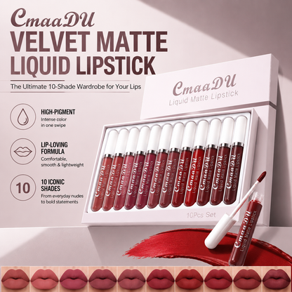 2026 Hot 49% OFF Matte Matt Lipstick Set, Long Lasting Lipstick 24 hour Waterproof Lip Gloss 10Pcs Liquid