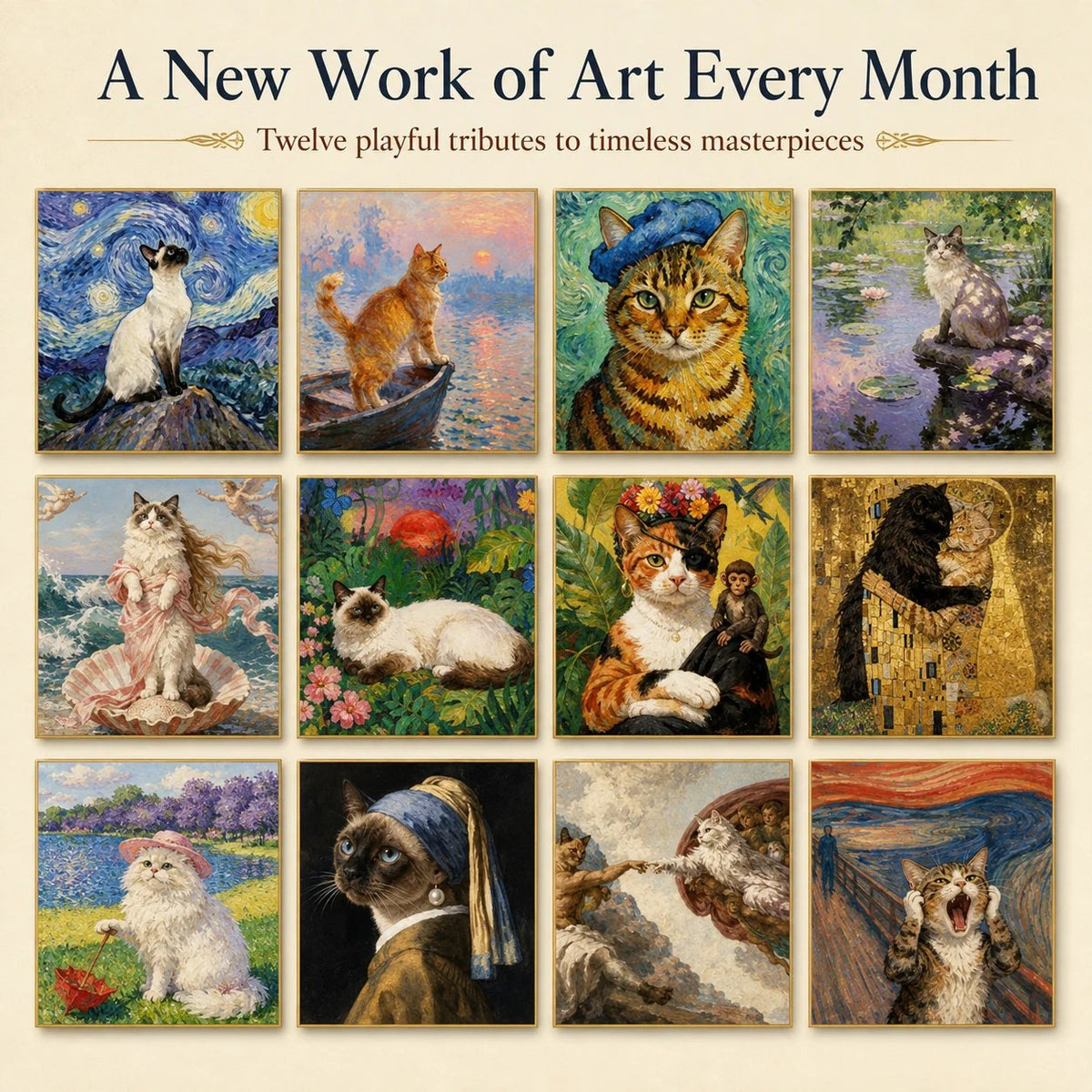 🐱 2027 Cat Art Calendar — 12 Famous Paintings, Reimagined for Cat Lovers