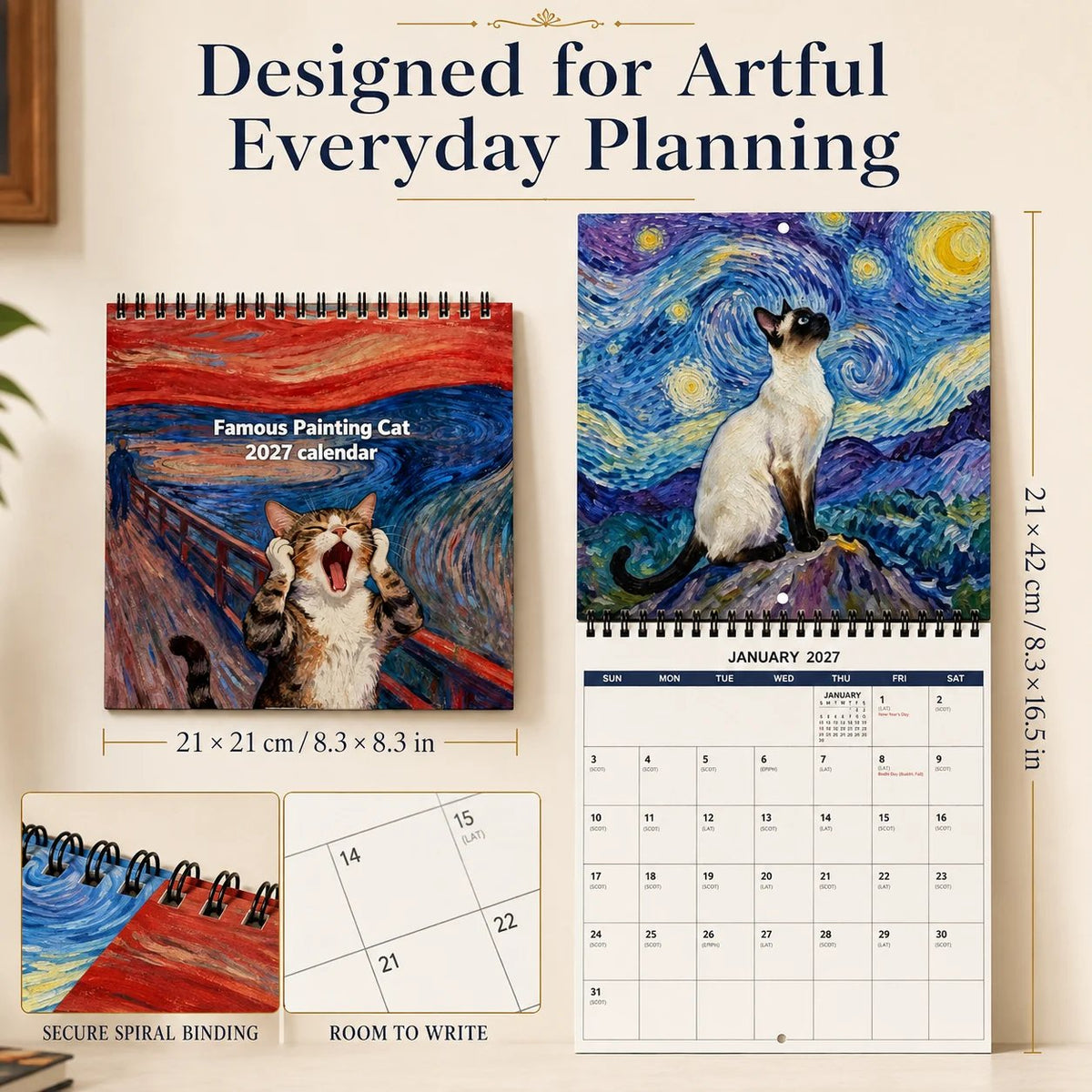 🐱 2027 Cat Art Calendar — 12 Famous Paintings, Reimagined for Cat Lovers