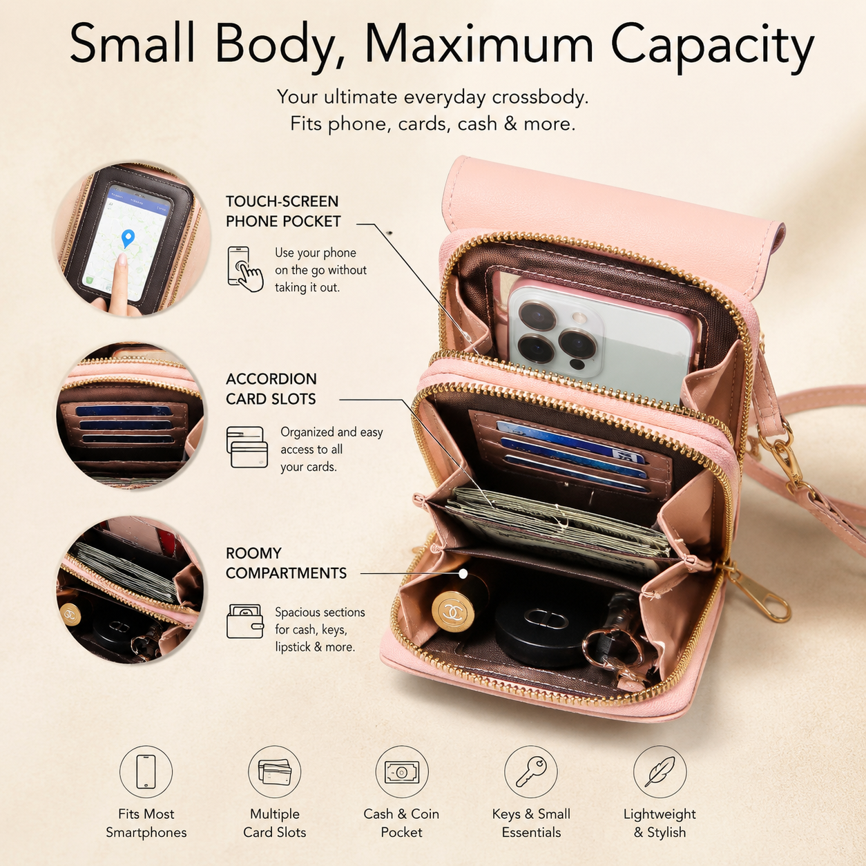 2026 Trendy Minimalist Elegant Women's Touchscreen Crossbody Phone Wallet