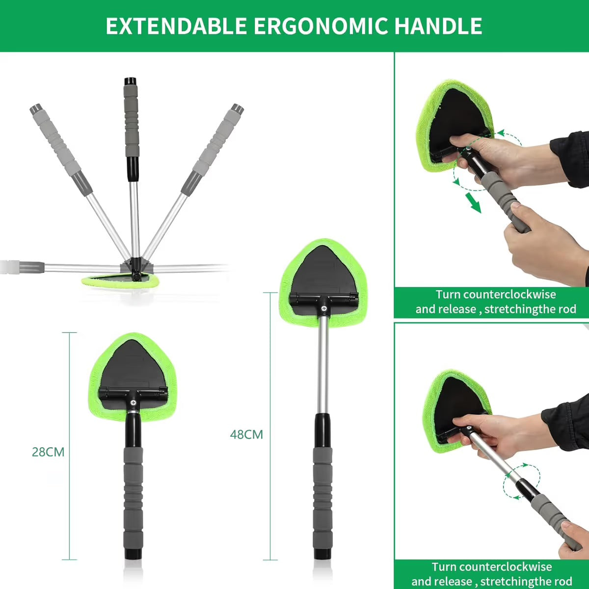 🔥 Car Windshield Cleaning Tool with Microfiber Pad & Extendable Handle