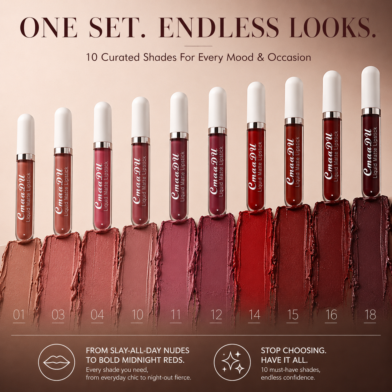 2026 Hot 49% OFF Matte Matt Lipstick Set, Long Lasting Lipstick 24 hour Waterproof Lip Gloss 10Pcs Liquid