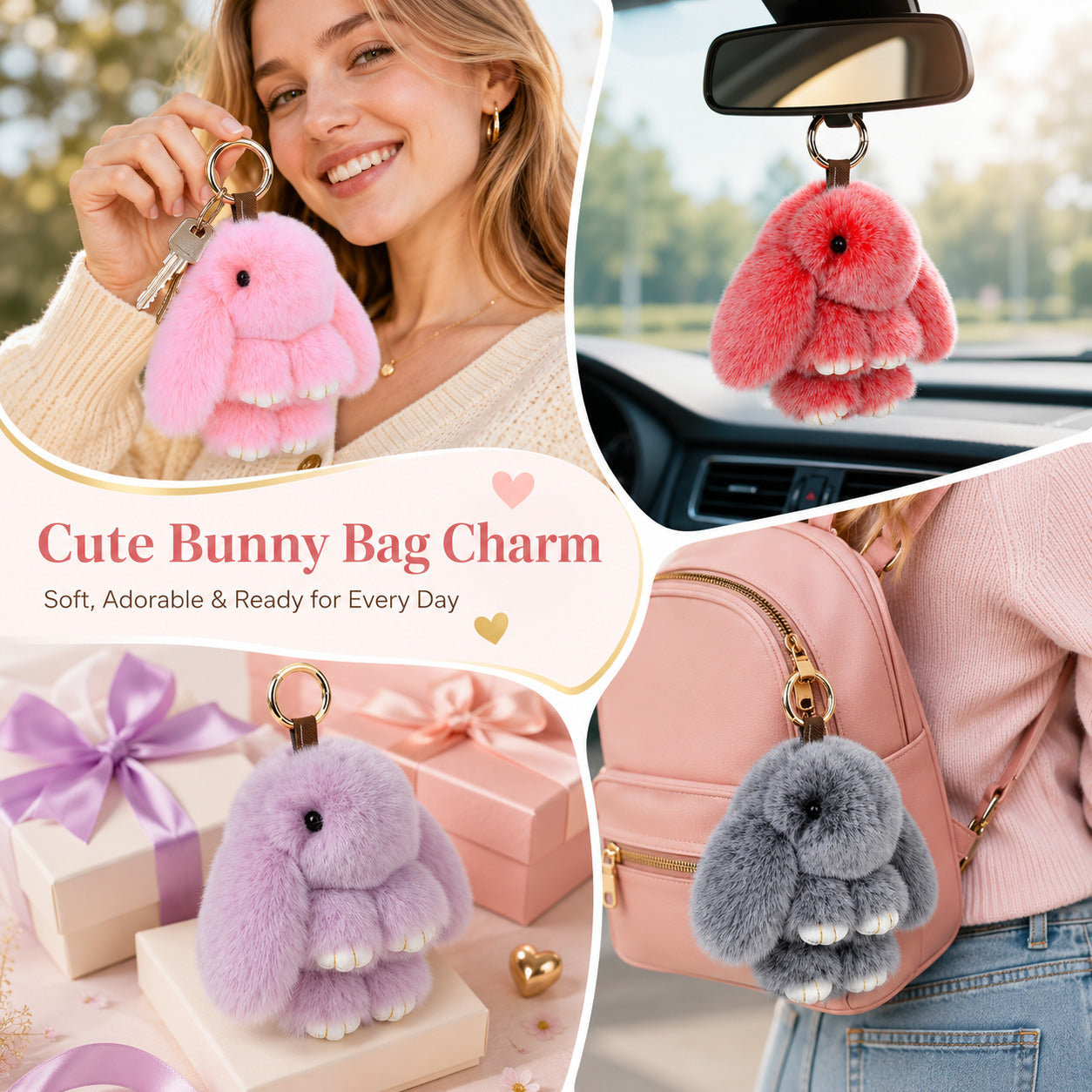 Handmade Plush Rabbit Keychain 100% Handmade Special Gift for Holiday Birthday