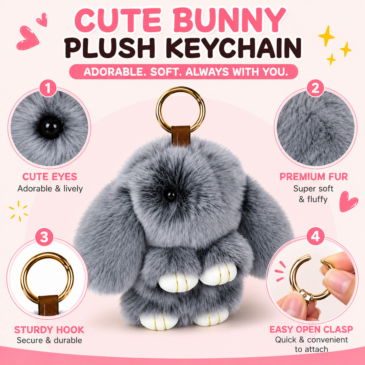 Handmade Plush Rabbit Keychain 100% Handmade Special Gift for Holiday Birthday