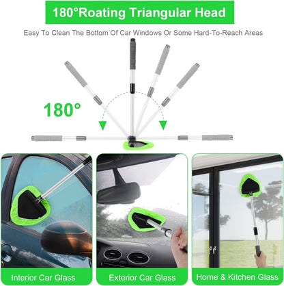 🔥 Car Windshield Cleaning Tool with Microfiber Pad & Extendable Handle