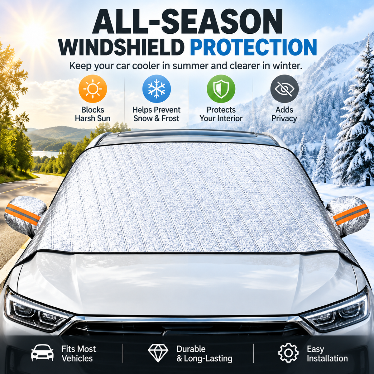 Magnetic Windshield Cover – All-Season Sun, Snow & Frost Protector for Cars, SUVs & Trucks