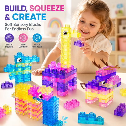 🧩 Soft Jelly Blocks – Squishy, Stretchable Bath Toys (40PCS)