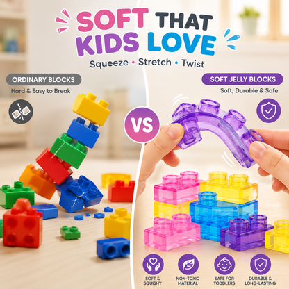 🧩 Soft Jelly Blocks – Squishy, Stretchable Bath Toys (40PCS)