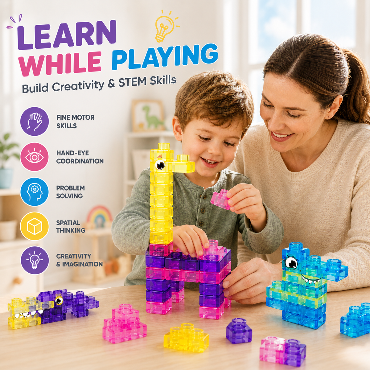 🧩 Soft Jelly Blocks – Squishy, Stretchable Bath Toys (40PCS)