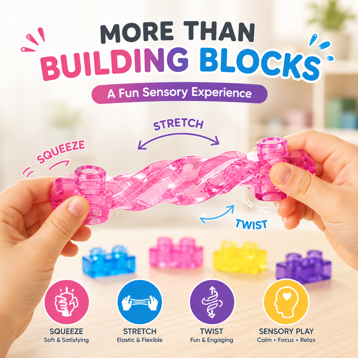 🧩 Soft Jelly Blocks – Squishy, Stretchable Bath Toys (40PCS)