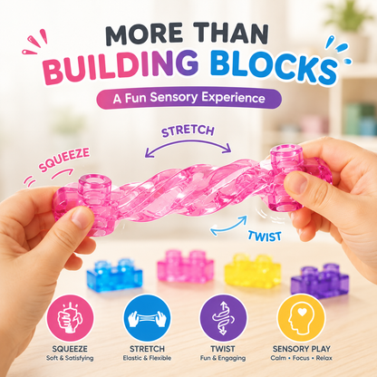 🧩 Soft Jelly Blocks – Squishy, Stretchable Bath Toys (40PCS)