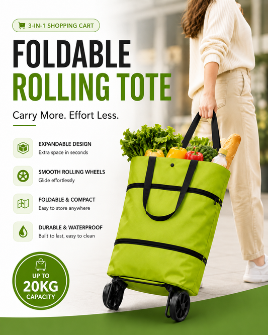 🛍️✨ Convertible shopping tote – hides wheels, holds 20kg, expands with zipper!