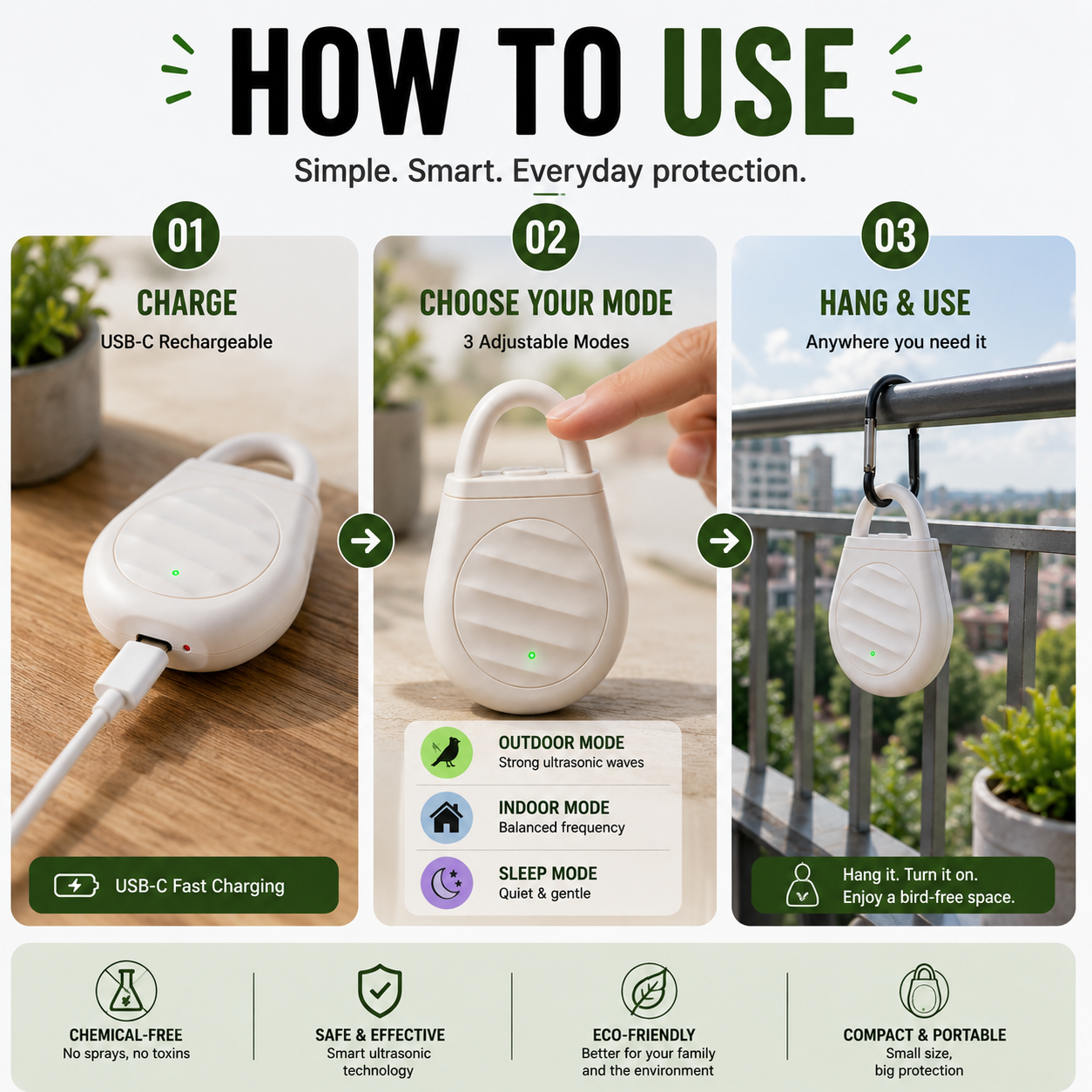 Portable Ultrasonic Bird Repellent Keychain