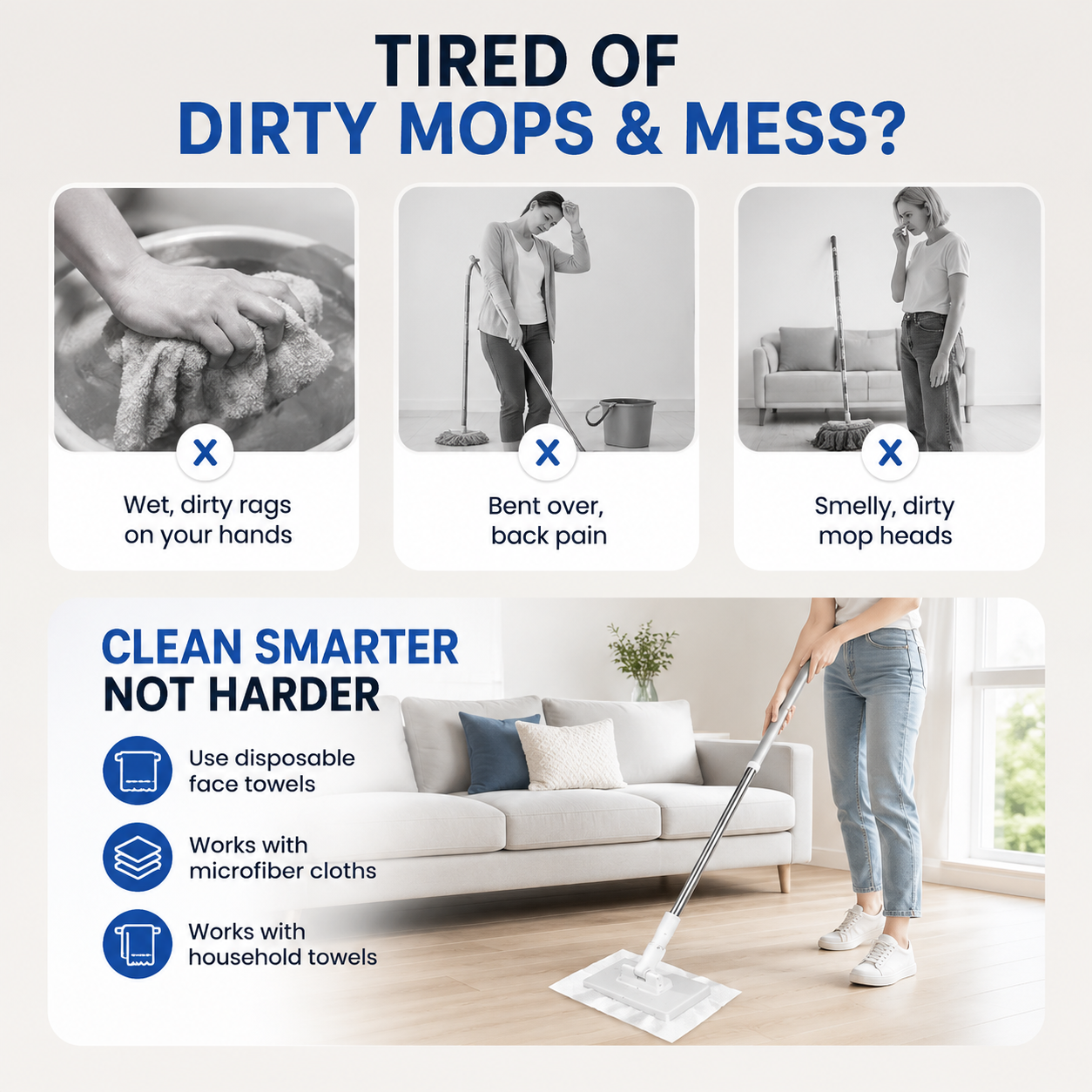 Self-Clipping Flat Mop