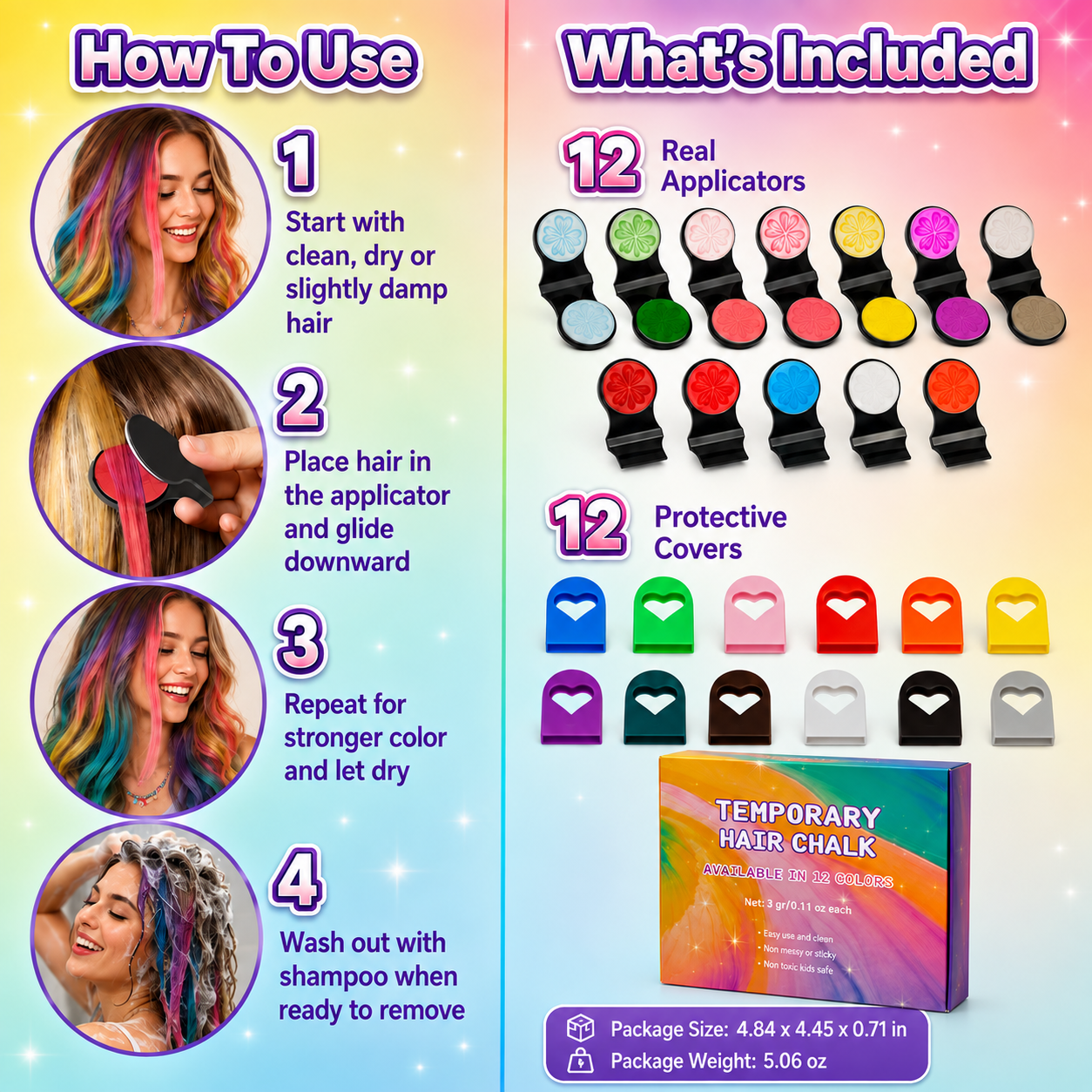 🔥50% OFF🌈12-Color Temporary Hair Chalk Applicator Set