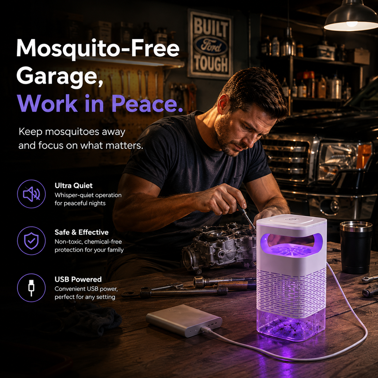 🦟50K+ sold!  UV Mosquito Killer Lamp – quiet, USB, chemical-free