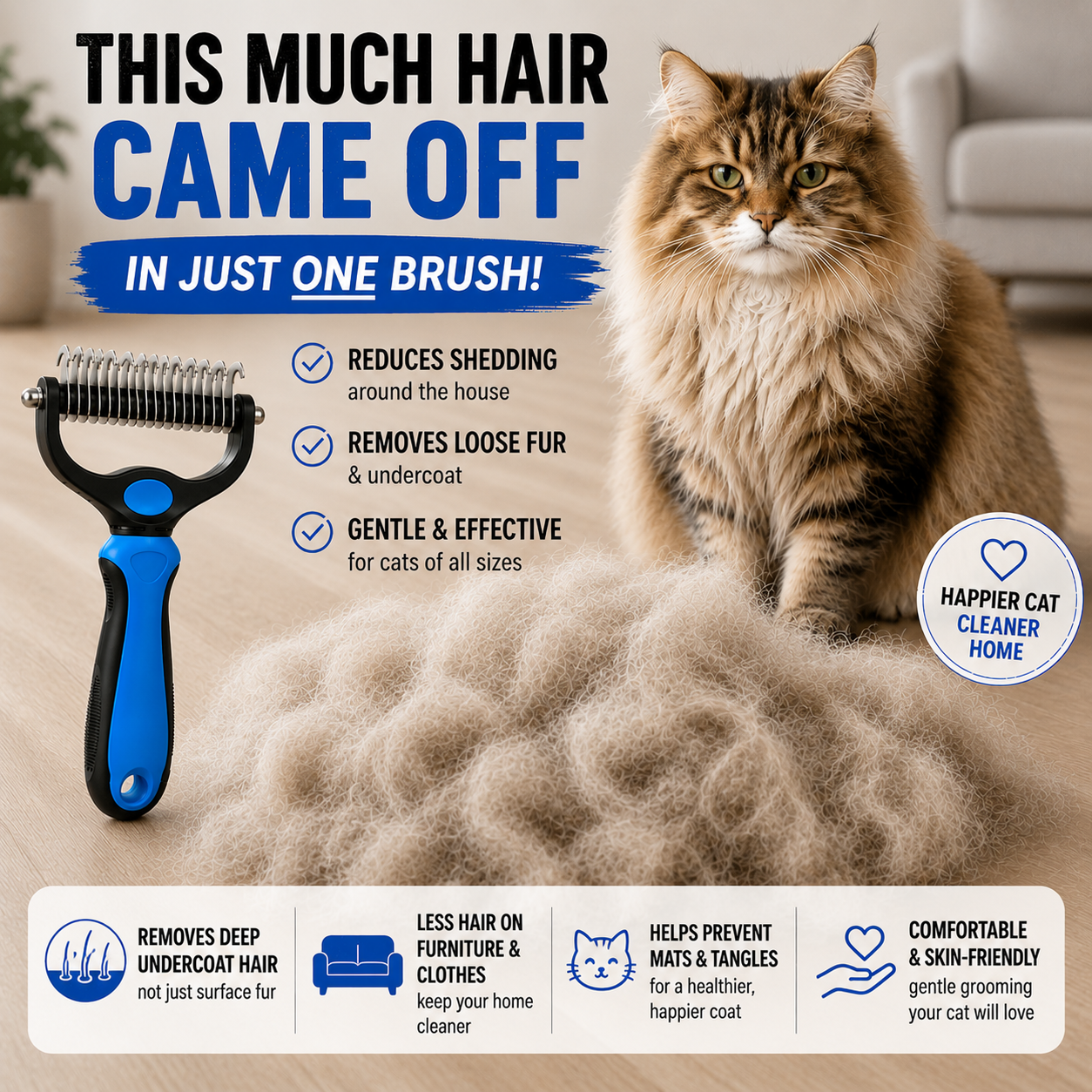 Dual-Sided Undercoat Rake for Dogs & Cats