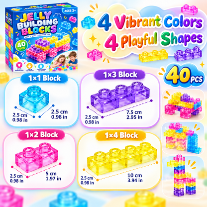🧩 Soft Jelly Blocks – Squishy, Stretchable Bath Toys (40PCS)