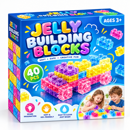 🧩 Soft Jelly Blocks – Squishy, Stretchable Bath Toys (40PCS)