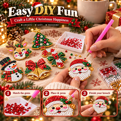 🎄Beginner-Friendly Christmas Diamond Painting Brooch DIY Kit | 6 Festive Designs with Sparkling Gems & Pin Backs 💎