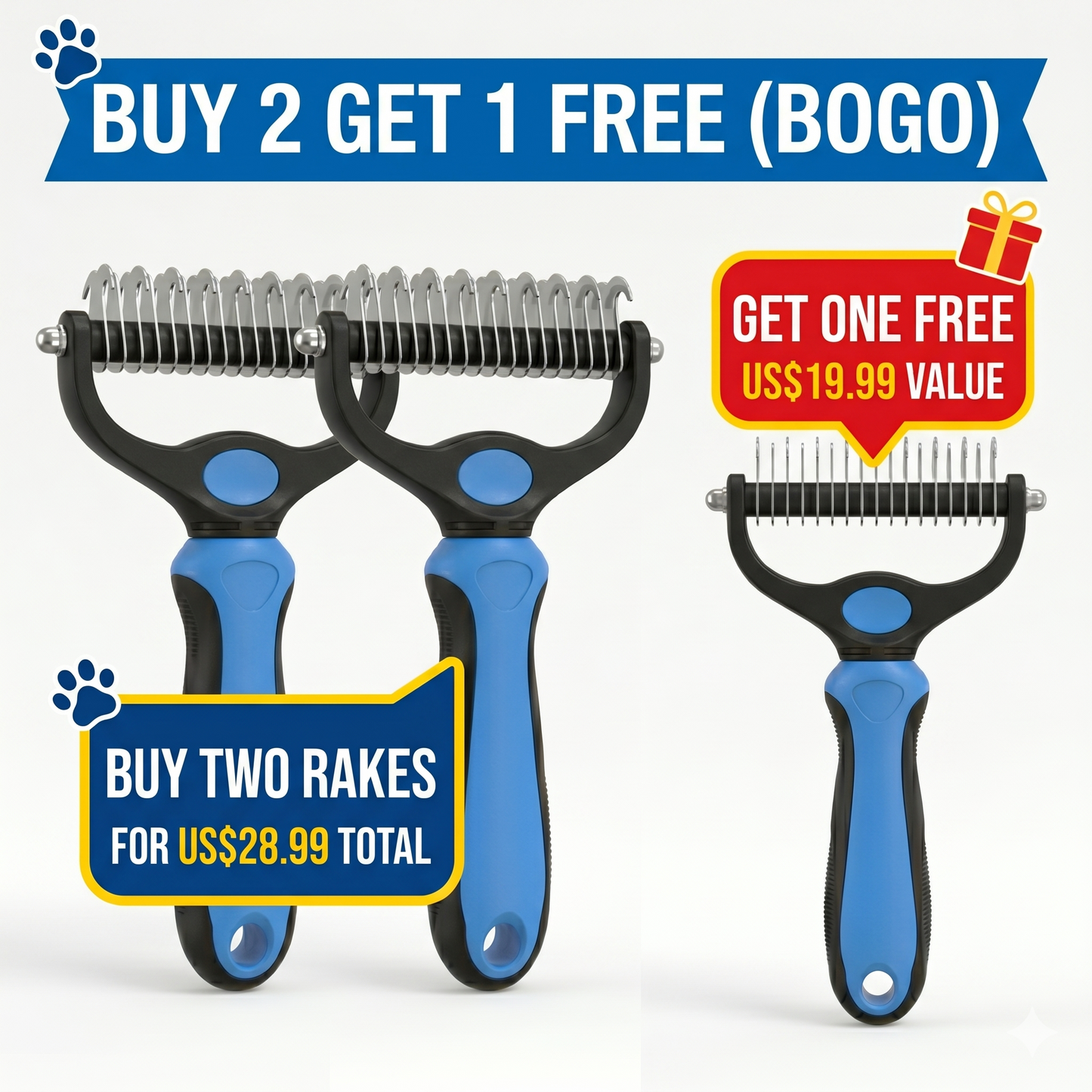Dual-Sided Undercoat Rake for Dogs & Cats