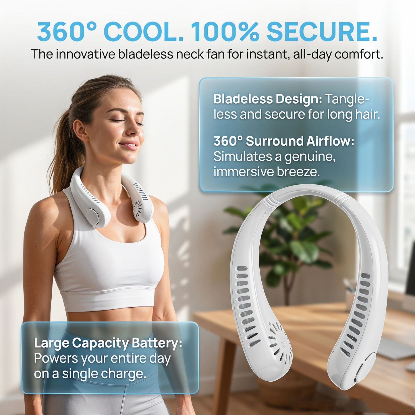 ❄️ Bladeless Neck Fan | Hands-Free, No Hair-Tangle, USB Rechargeable Cooler for Summer Adventures & Everyday Life-WBJ