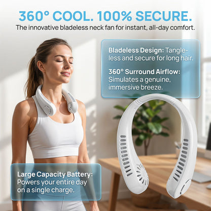 ❄️ Bladeless Neck Fan | Hands-Free, No Hair-Tangle, USB Rechargeable Cooler for Summer Adventures & Everyday Life-WBJ