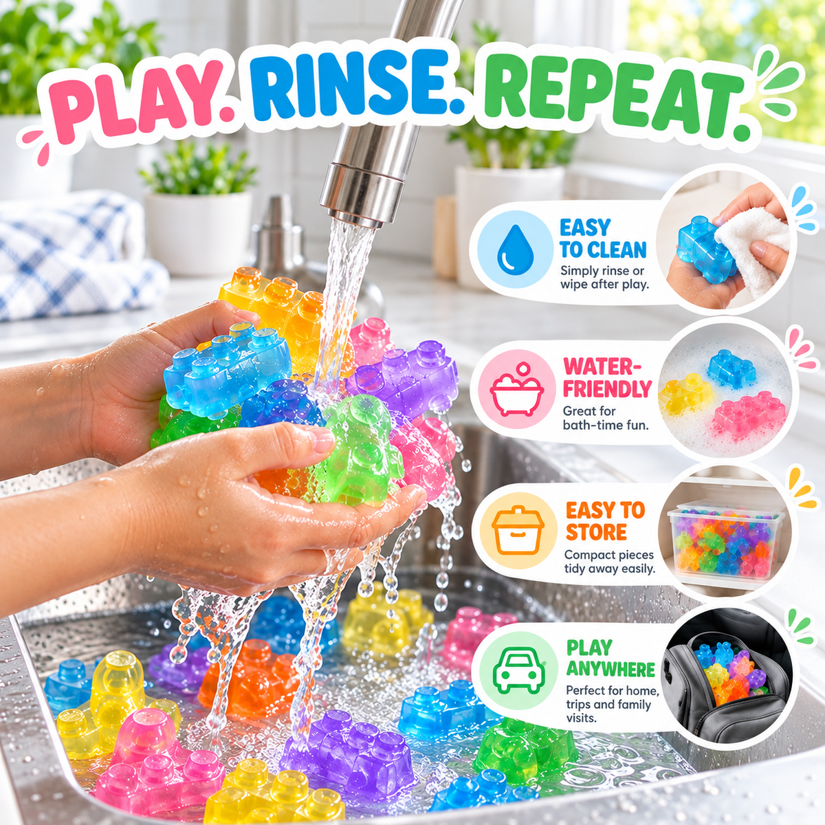 🧩 Soft Jelly Blocks – Squishy, Stretchable Bath Toys (40PCS)