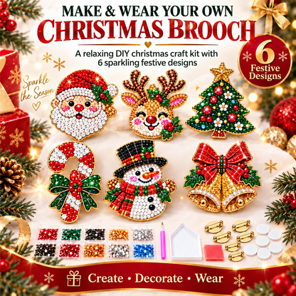 🎄Beginner-Friendly Christmas Diamond Painting Brooch DIY Kit | 6 Festive Designs with Sparkling Gems & Pin Backs 💎