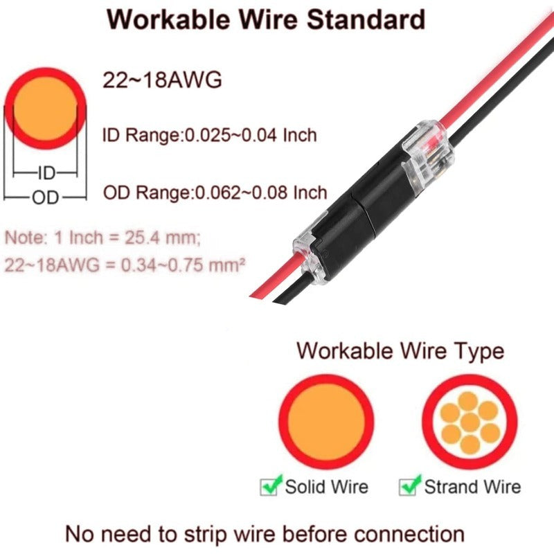 🔥Time-Limited Offer -🔌2-Pin Solderless Wire Connector – Compact Plug for LED Strips & 18–22 AWG Cables