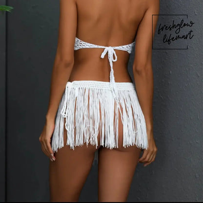 Fringe mini skirt in white One Size 1