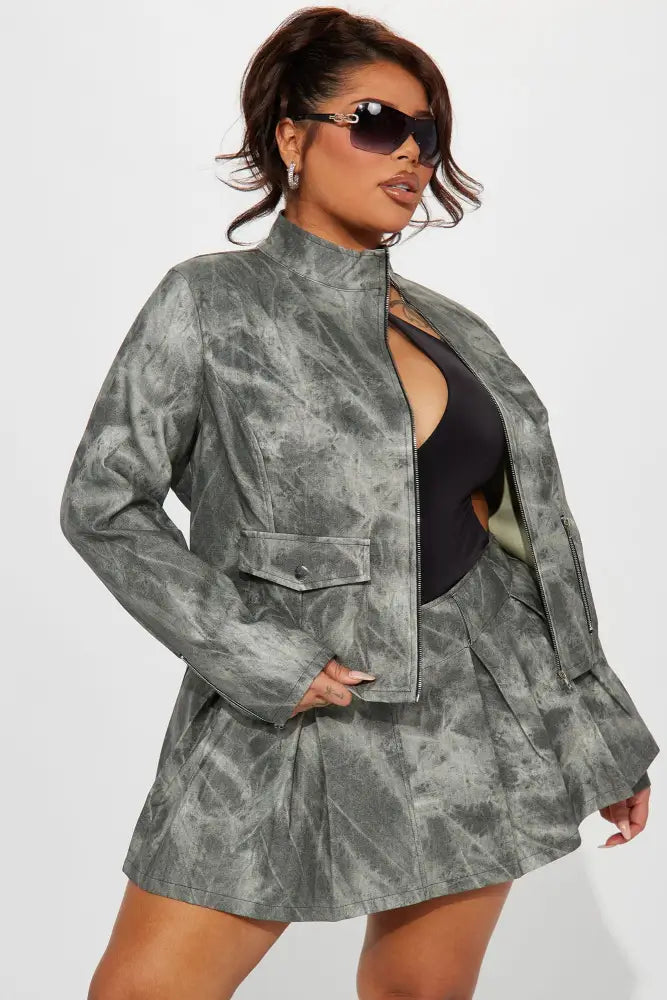 Leather Jacket - Charcoal/combo Jackets & Coats