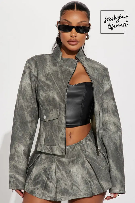 Leather Jacket - Charcoal/combo Jackets & Coats