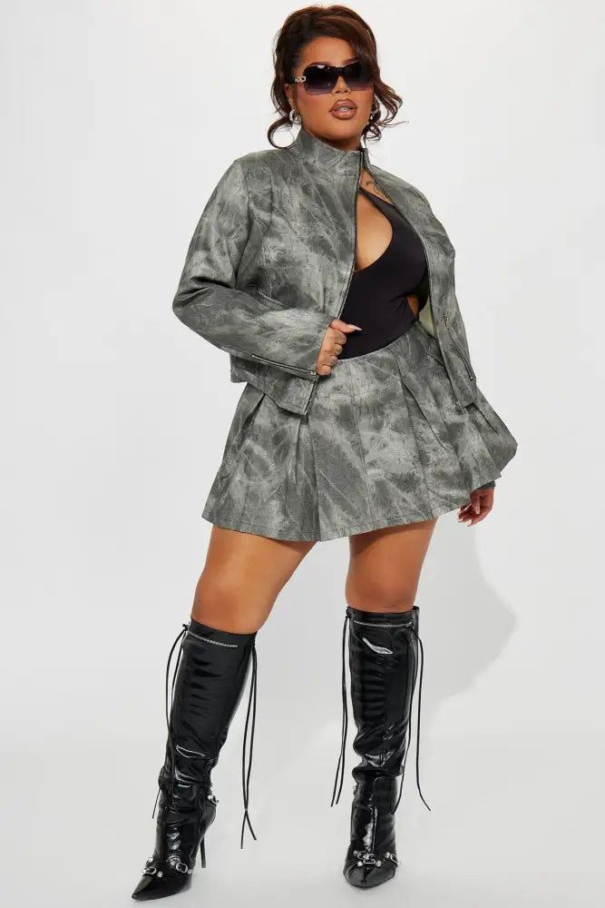 Leather Jacket - Charcoal/combo Jackets & Coats