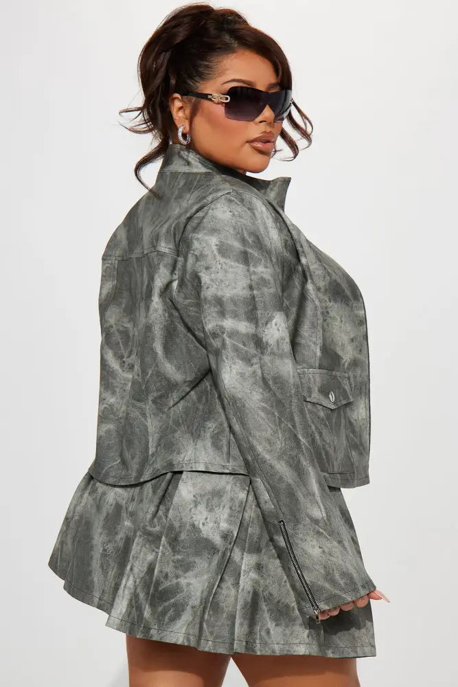 Leather Jacket - Charcoal/combo Jackets & Coats