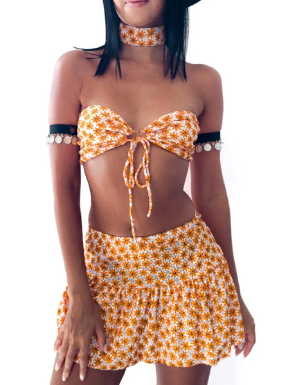 MINI SKIRT - ORANGE FLOWER Mini Skirt