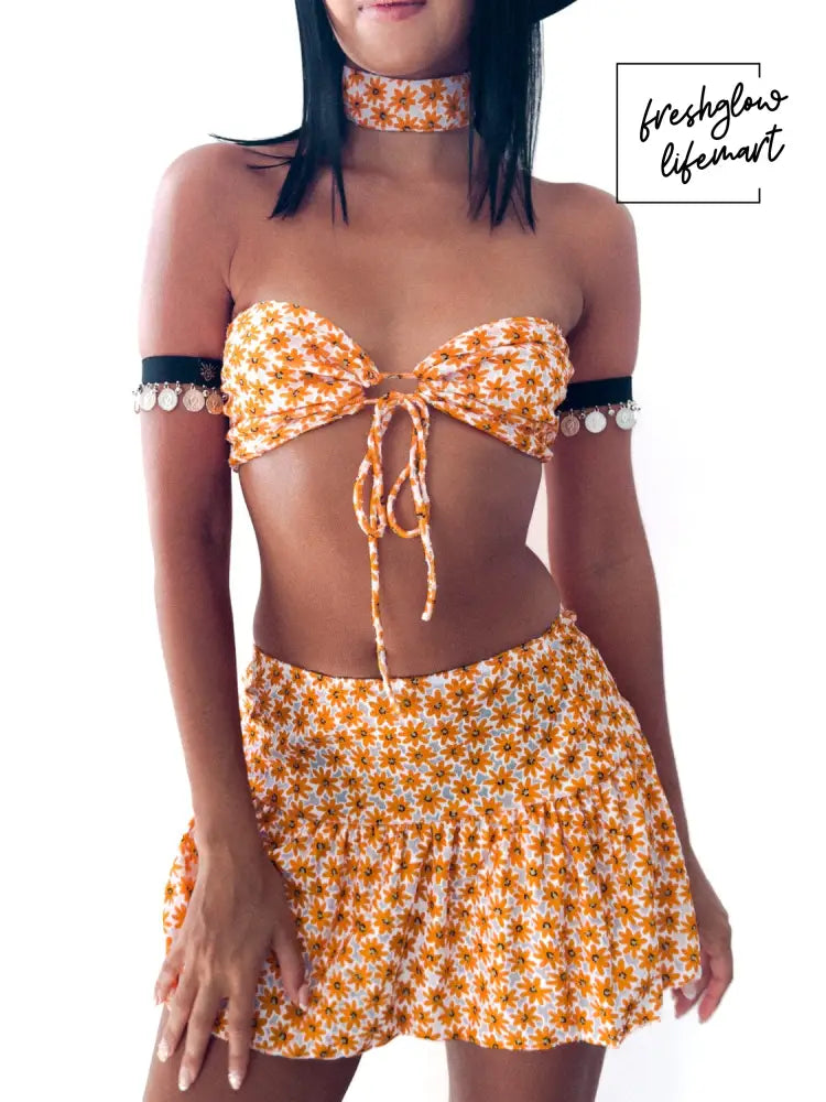 MINI SKIRT - ORANGE FLOWER Mini Skirt