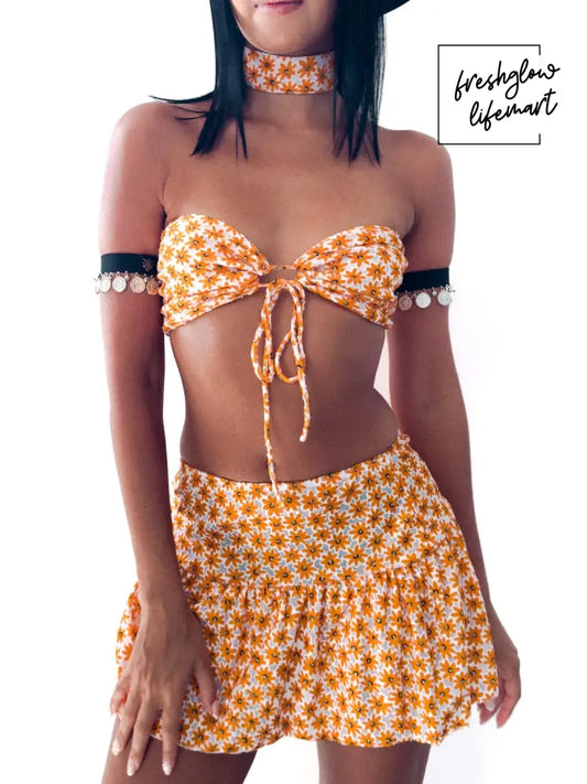 MINI SKIRT - ORANGE FLOWER Mini Skirt