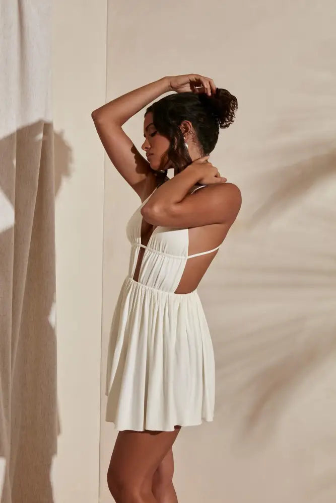 Ruched Skirt Mini Dress in Ivory Dresses