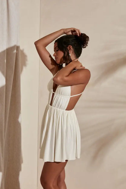 Ruched Skirt Mini Dress in Ivory Dresses