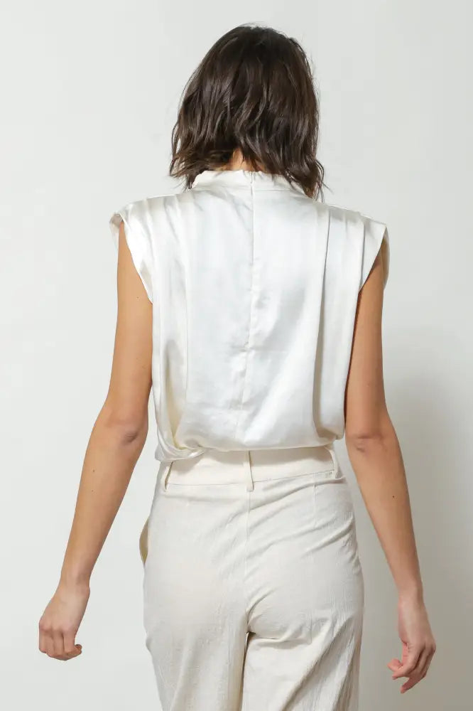SATIN MOCK NECK BLOUSE IVORY Tops
