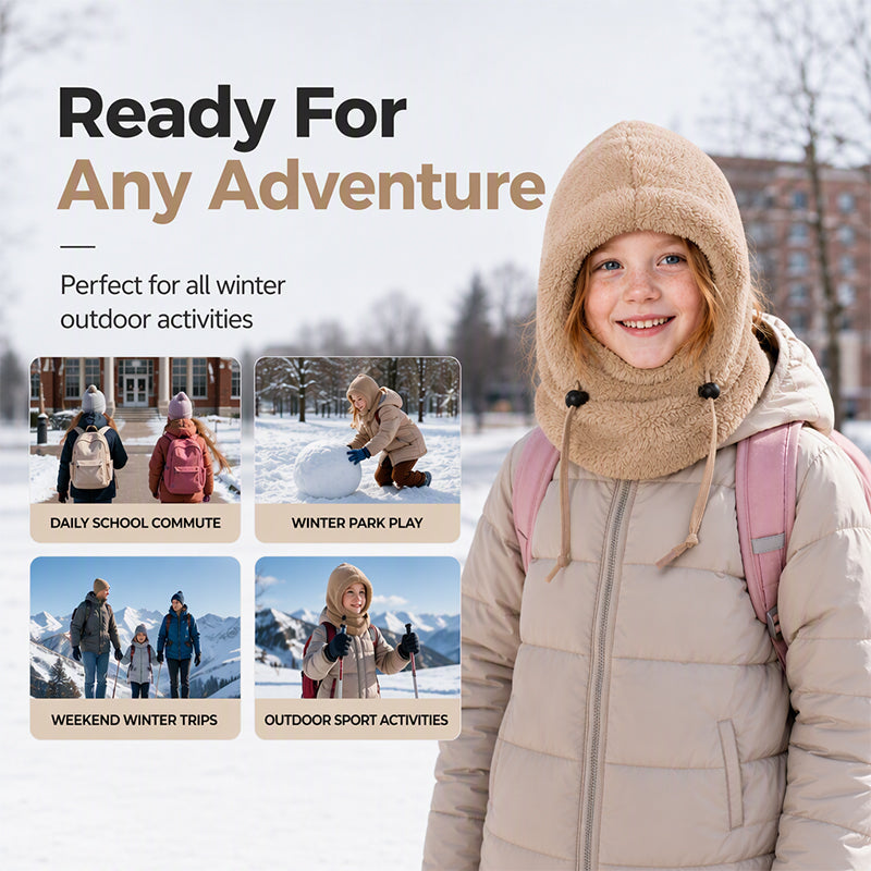 ❄️ Kids 3-in-1 Plush Winter Hood – Hat, Face Cover & Neck Warmer