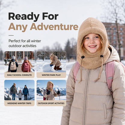 ❄️ Kids 3-in-1 Plush Winter Hood – Hat, Face Cover & Neck Warmer