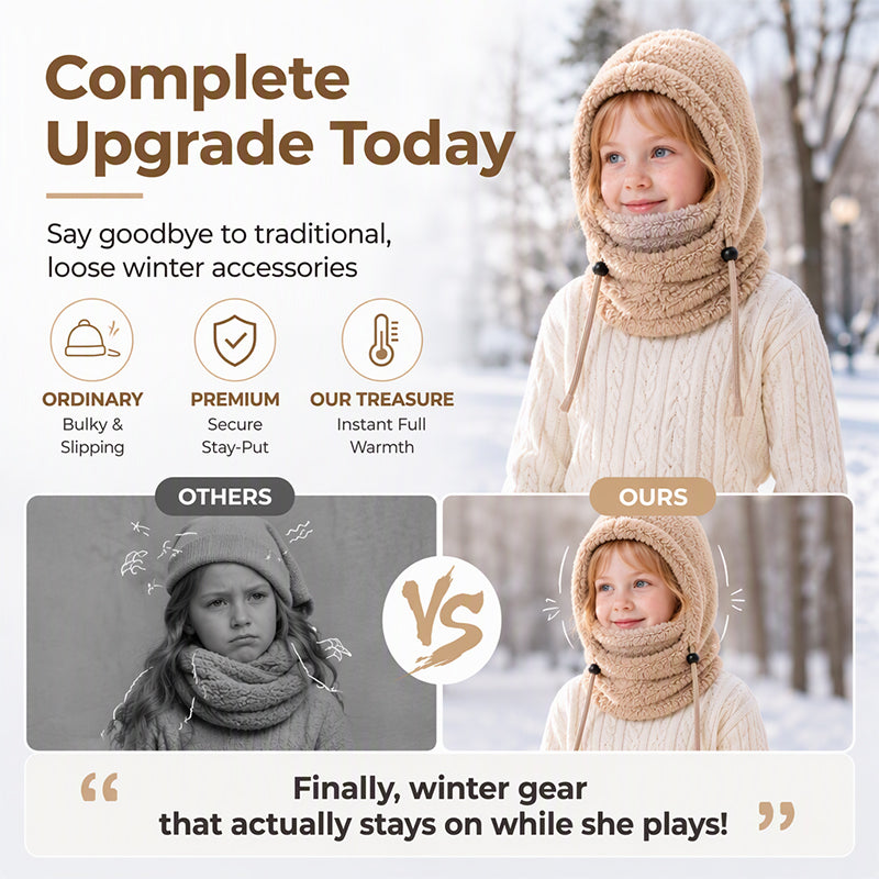 ❄️ Kids 3-in-1 Plush Winter Hood – Hat, Face Cover & Neck Warmer