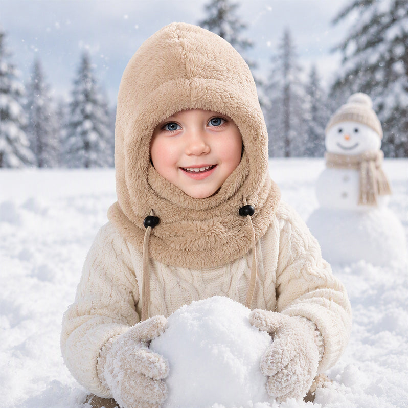 ❄️ Kids 3-in-1 Plush Winter Hood – Hat, Face Cover & Neck Warmer