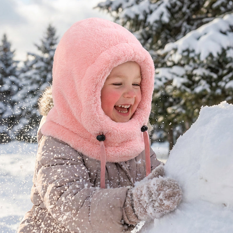 ❄️ Kids 3-in-1 Plush Winter Hood – Hat, Face Cover & Neck Warmer