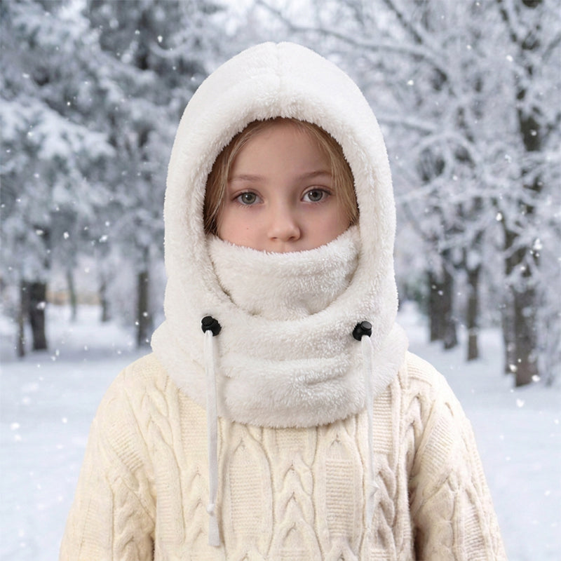 ❄️ Kids 3-in-1 Plush Winter Hood – Hat, Face Cover & Neck Warmer