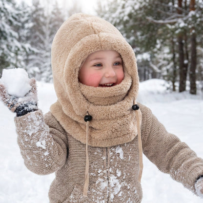 ❄️ Kids 3-in-1 Plush Winter Hood – Hat, Face Cover & Neck Warmer