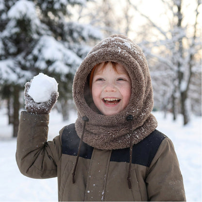 ❄️ Kids 3-in-1 Plush Winter Hood – Hat, Face Cover & Neck Warmer