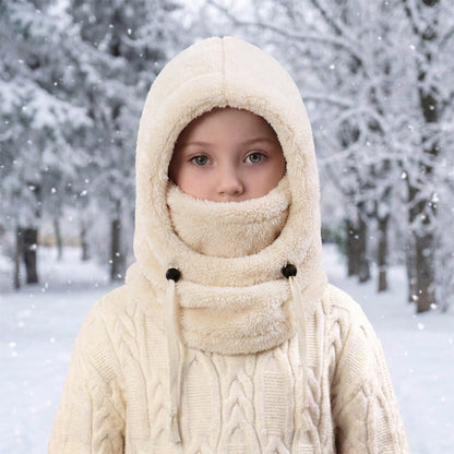 ❄️ Kids 3-in-1 Plush Winter Hood – Hat, Face Cover & Neck Warmer